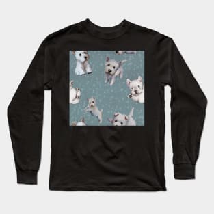 Westies mom blue pattern Long Sleeve T-Shirt